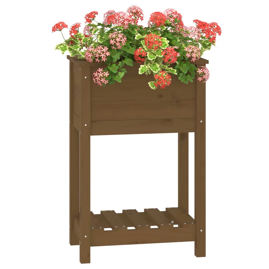 Jardinière avec étagère Marron miel 54x34,5x81 cm Bois de pin - 4