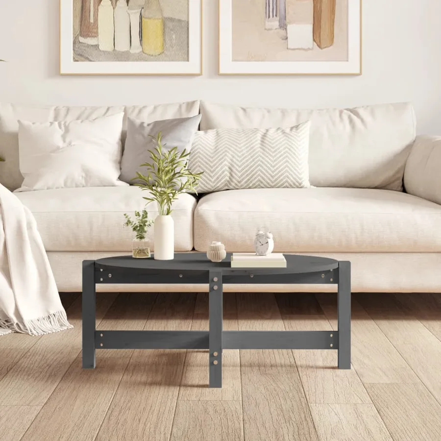 Table basse Gris 87x48x35 cm Bois massif de pin - 3