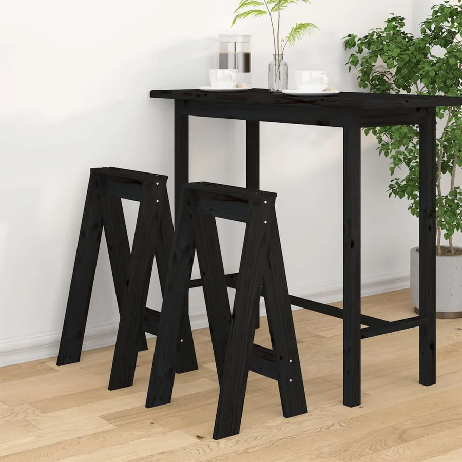 Tabourets lot de 2 noir 40x40x75 cm bois massif de pin