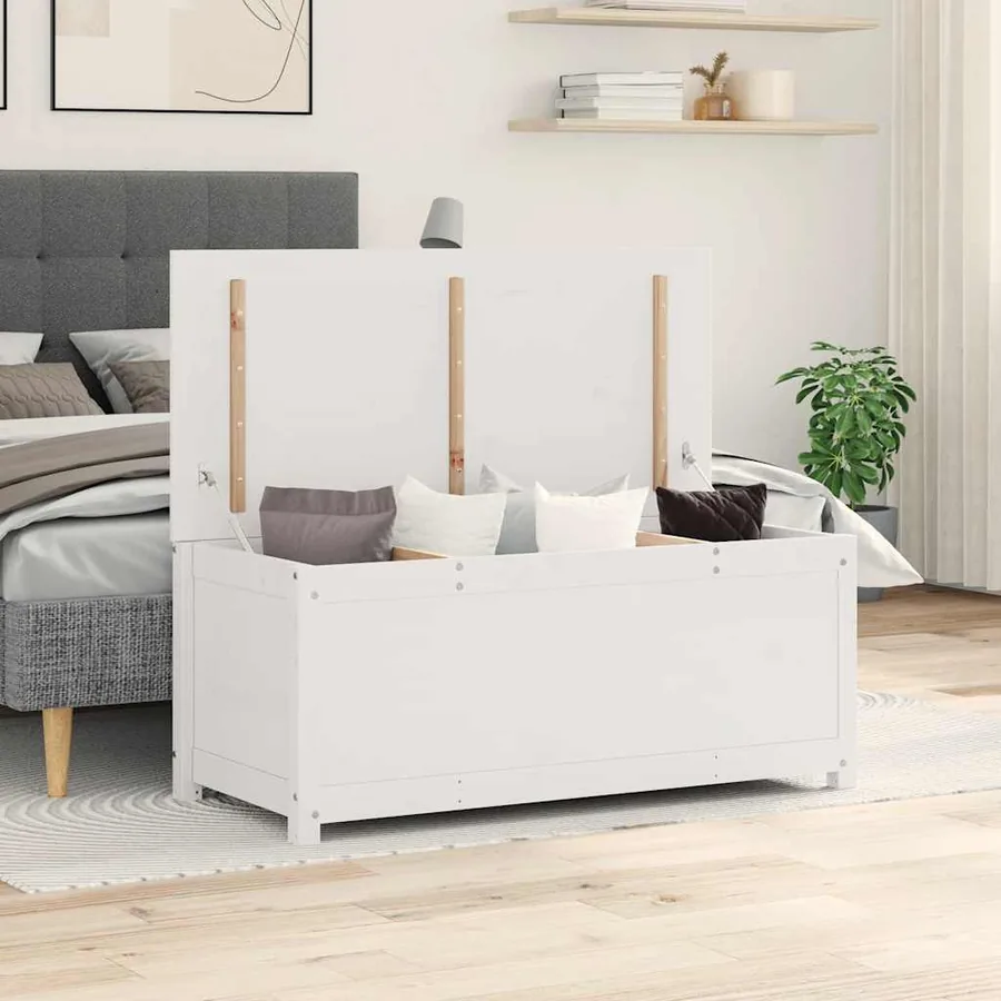 Boîte de rangement Blanc 110x50x45,5 cm Bois massif de pin