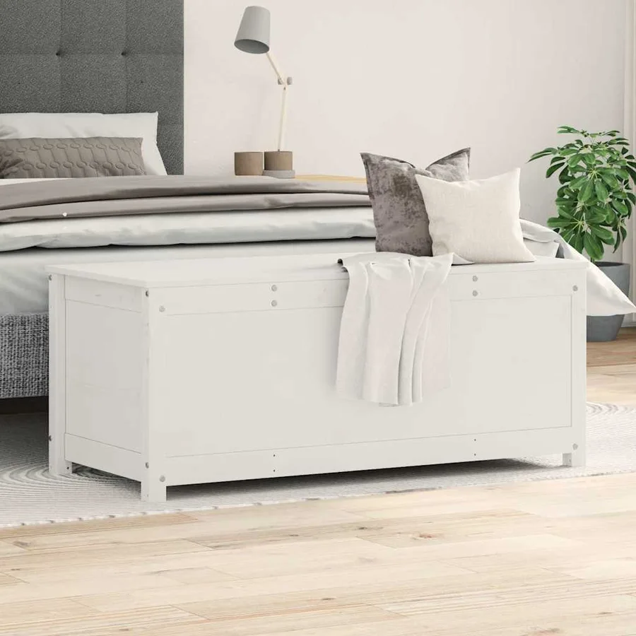 Boîte de rangement Blanc 110x50x45,5 cm Bois massif de pin - 3