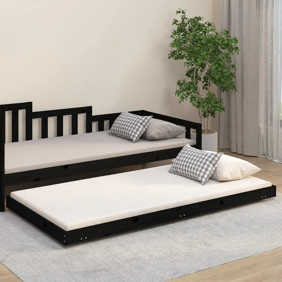 Cadre de lit sans matelas noir 100x200 cm bois massif de pin