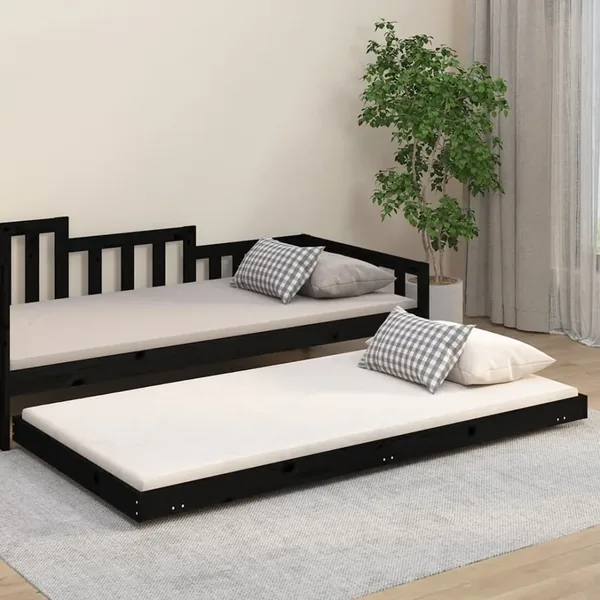 Cadre de lit sans matelas noir 100x200 cm bois massif de pin