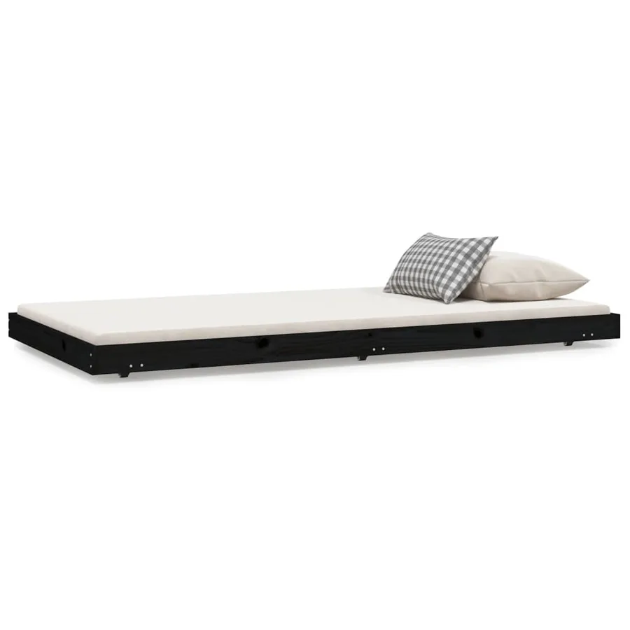 Cadre de lit sans matelas noir 100x200 cm bois massif de pin - 2