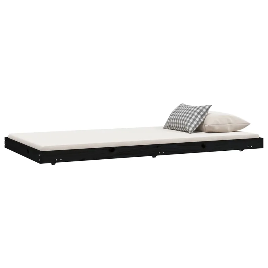 Cadre de lit sans matelas noir 100x200 cm bois massif de pin - 3