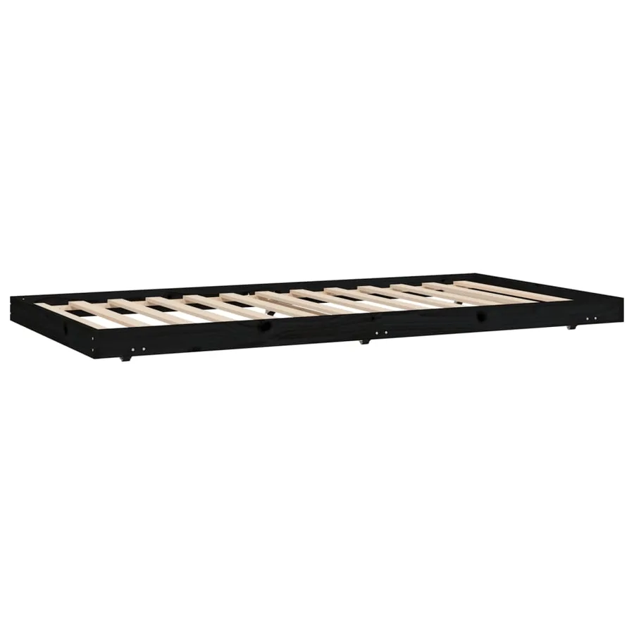 Cadre de lit sans matelas noir 100x200 cm bois massif de pin - 4