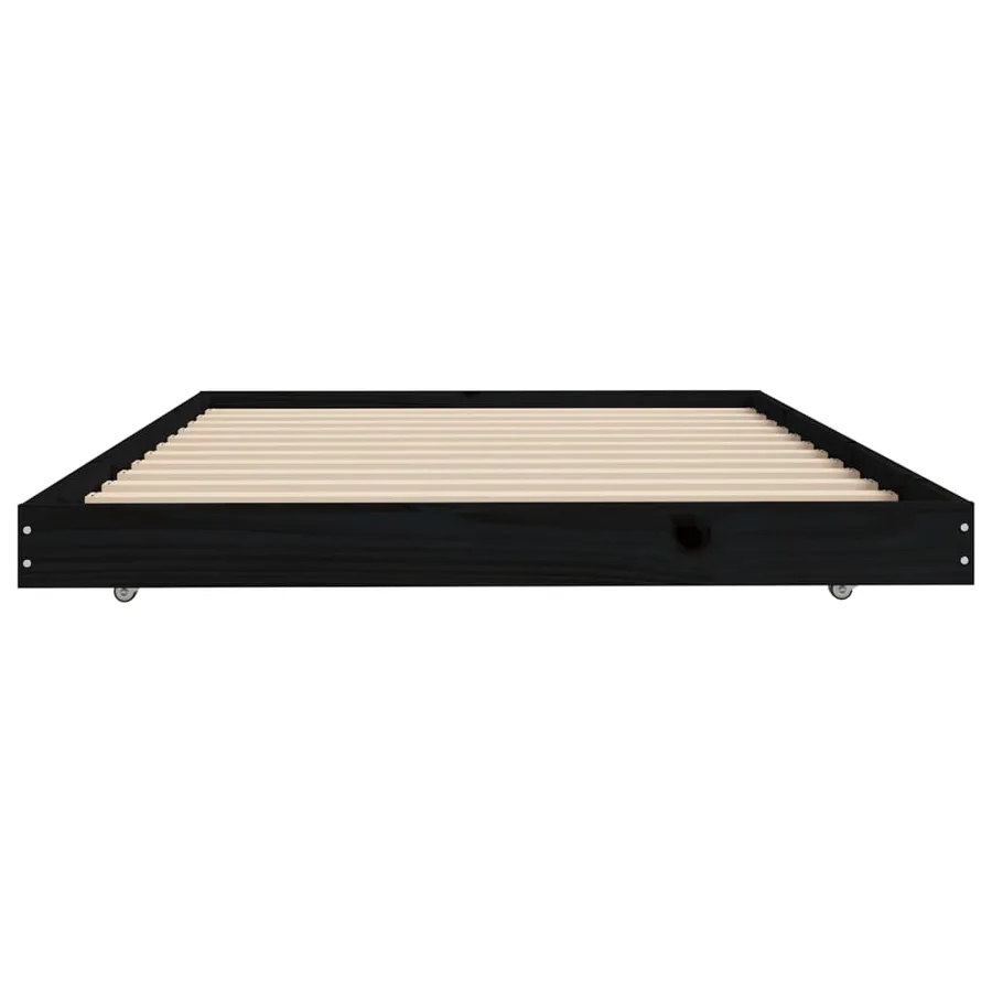 Cadre de lit sans matelas noir 100x200 cm bois massif de pin - 6