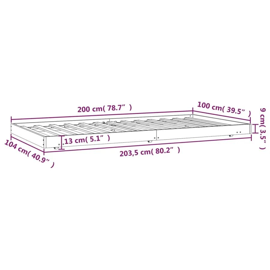 Cadre de lit sans matelas noir 100x200 cm bois massif de pin - 9