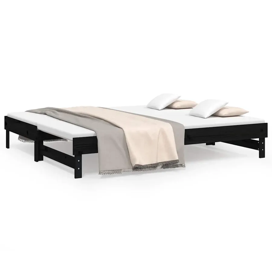 Lit coulissant sans matelas noir 2x(80x200)cm - 2