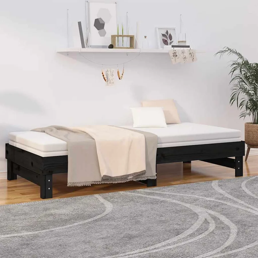 Lit coulissant sans matelas noir 2x(80x200)cm - 4