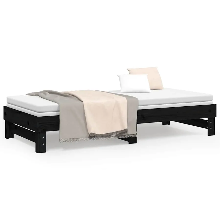 Lit coulissant sans matelas noir 2x(80x200)cm - 5