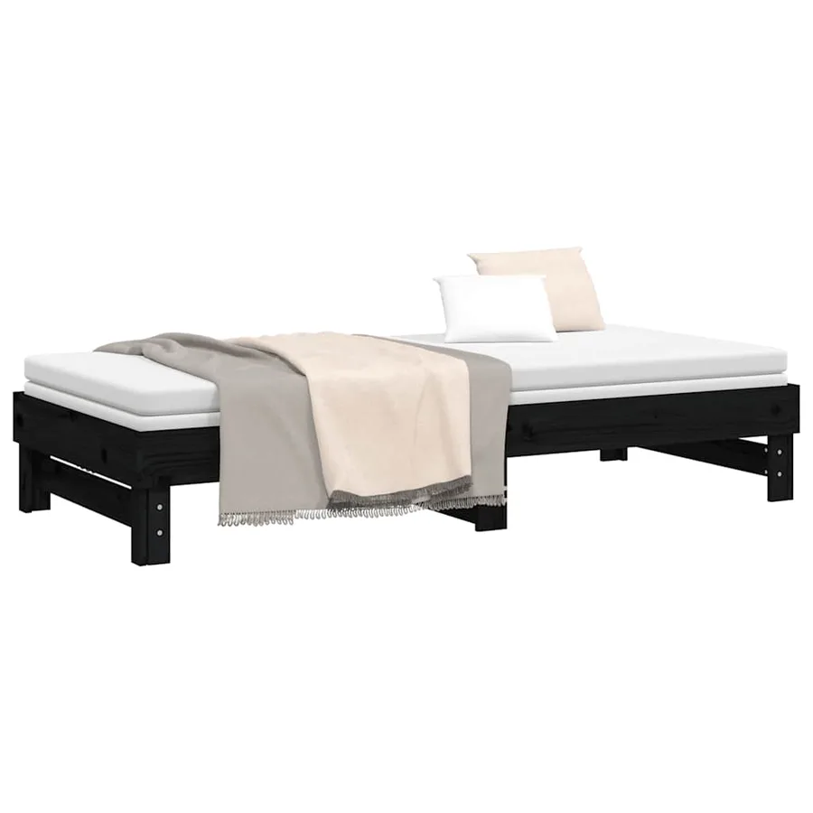 Lit coulissant sans matelas noir 2x(80x200)cm - 6