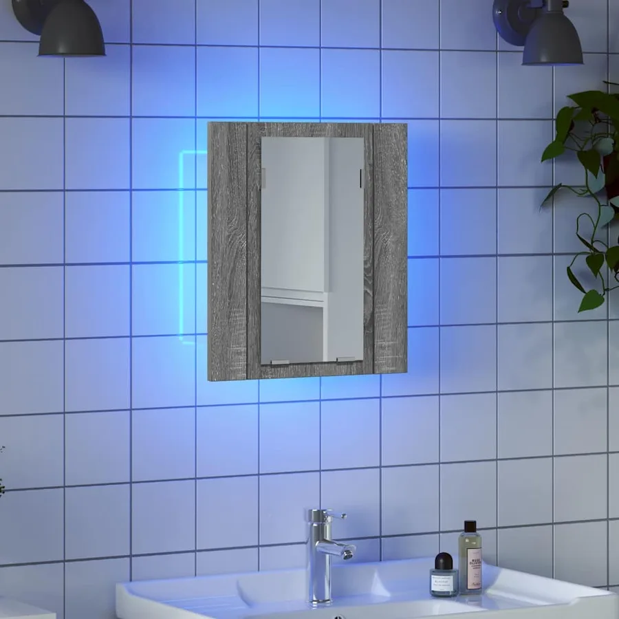 Armoire à miroir LED de salle de bain sonoma gris 40x12x45 cm - 8
