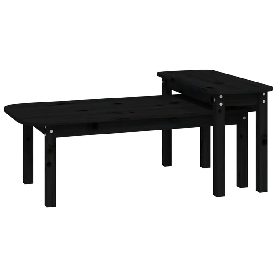 Ensemble de tables basses 2 pcs Noir Bois massif de pin - 2