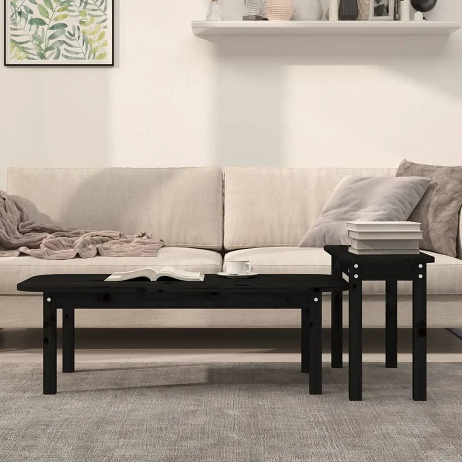 Ensemble de tables basses 2 pcs Noir Bois massif de pin - 3