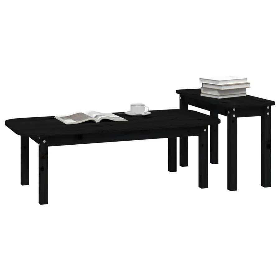 Ensemble de tables basses 2 pcs Noir Bois massif de pin - 4