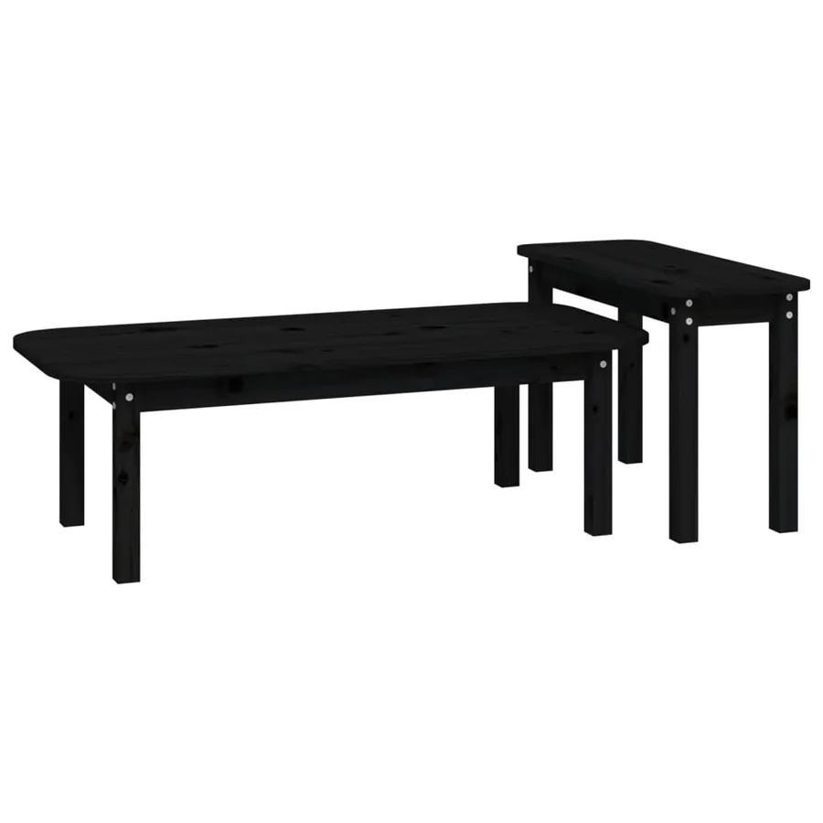 Ensemble de tables basses 2 pcs Noir Bois massif de pin - 5