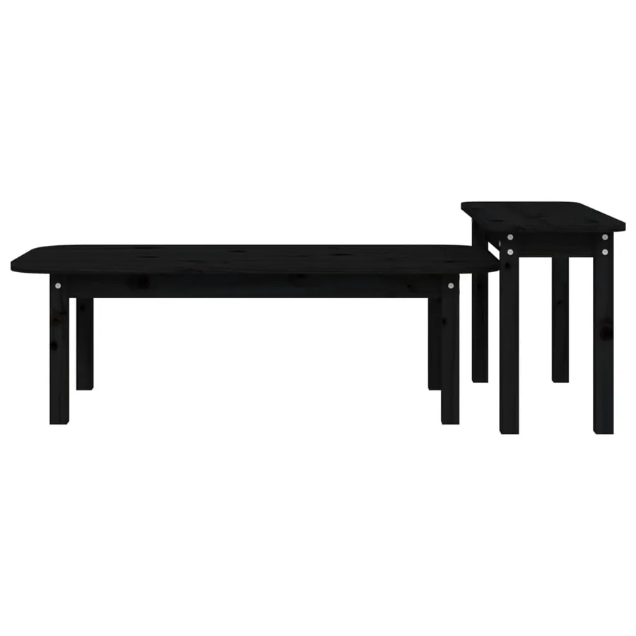 Ensemble de tables basses 2 pcs Noir Bois massif de pin - 6