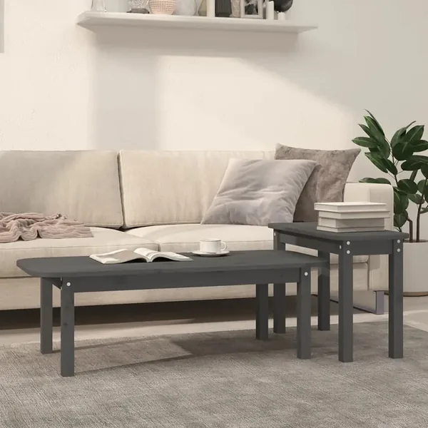 Ensemble de tables basses 2 pcs Gris Bois massif de pin