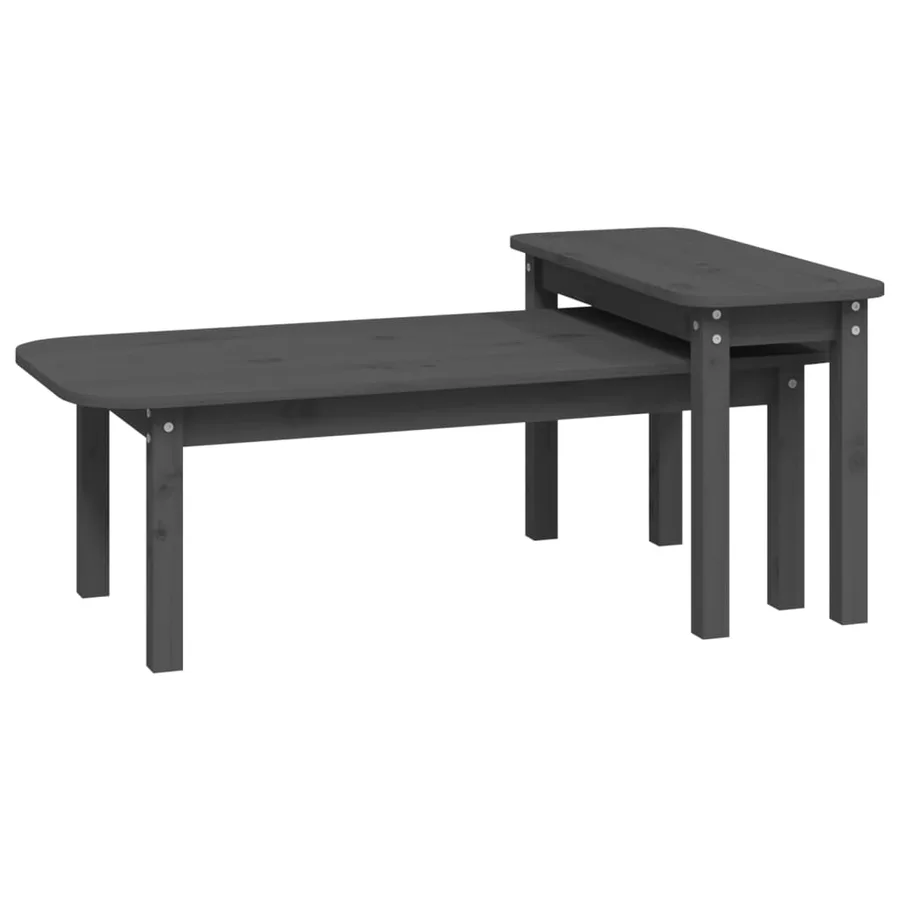 Ensemble de tables basses 2 pcs Gris Bois massif de pin - 2