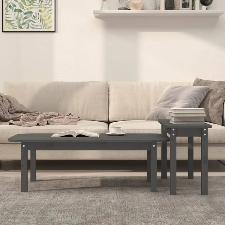 Ensemble de tables basses 2 pcs Gris Bois massif de pin - 3