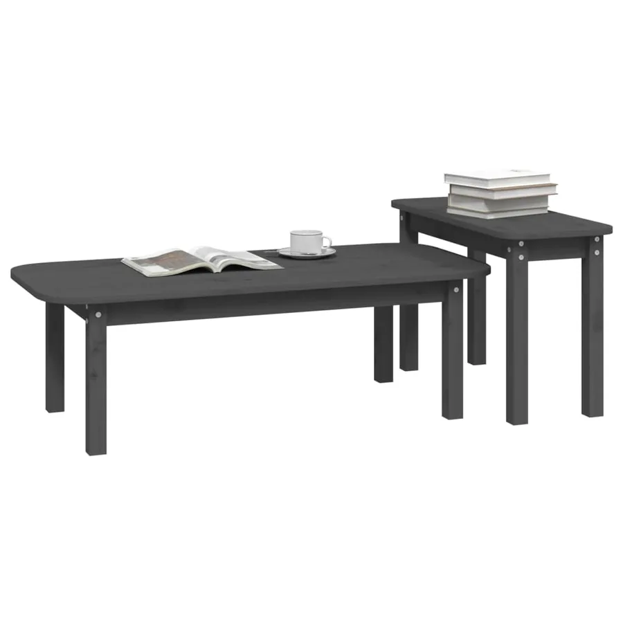 Ensemble de tables basses 2 pcs Gris Bois massif de pin - 4