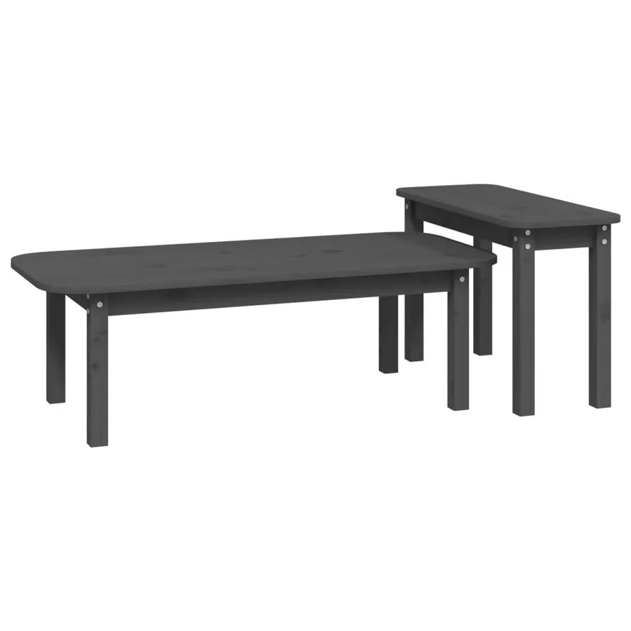 Ensemble de tables basses 2 pcs Gris Bois massif de pin - 5
