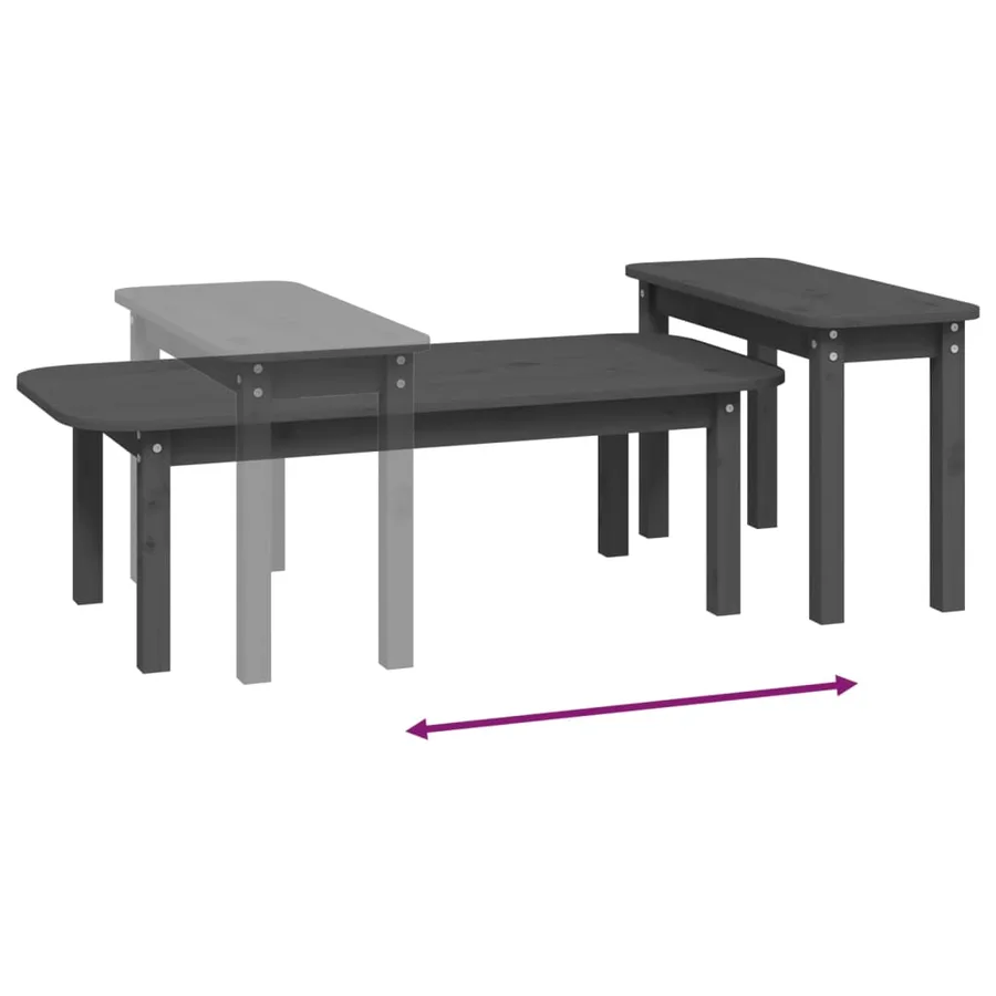 Ensemble de tables basses 2 pcs Gris Bois massif de pin - 8