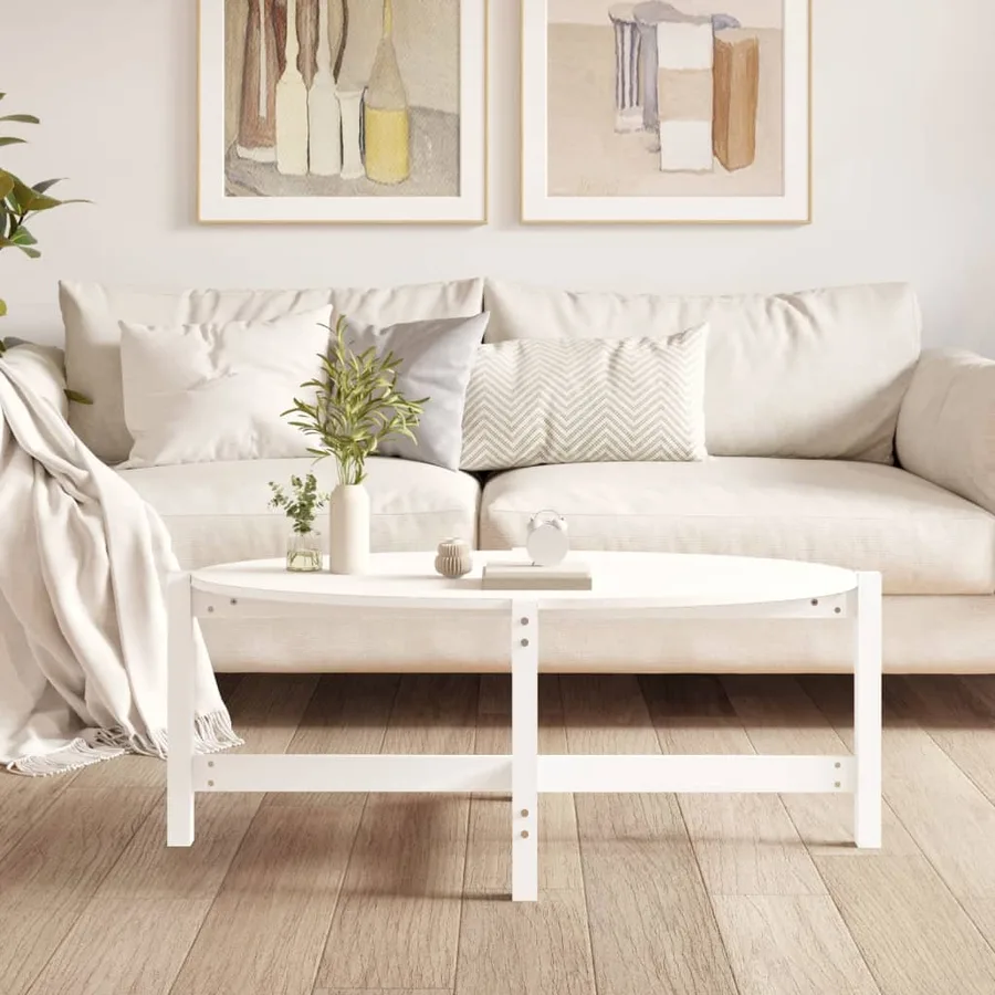 Table basse Blanc 118x63x45 cm Bois massif de pin - 3