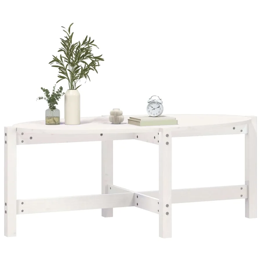 Table basse Blanc 118x63x45 cm Bois massif de pin - 4