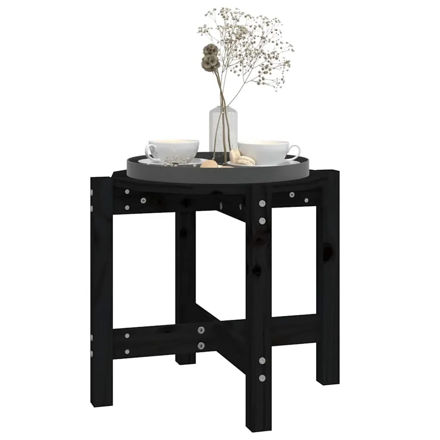 Table basse Noir Ø 52,5x45 cm Bois massif de pin - 4