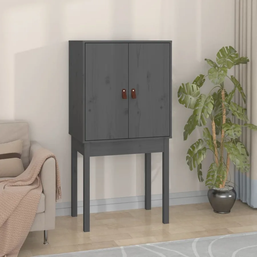Buffet haut Gris 60x40x120 cm Bois massif de pin - 3