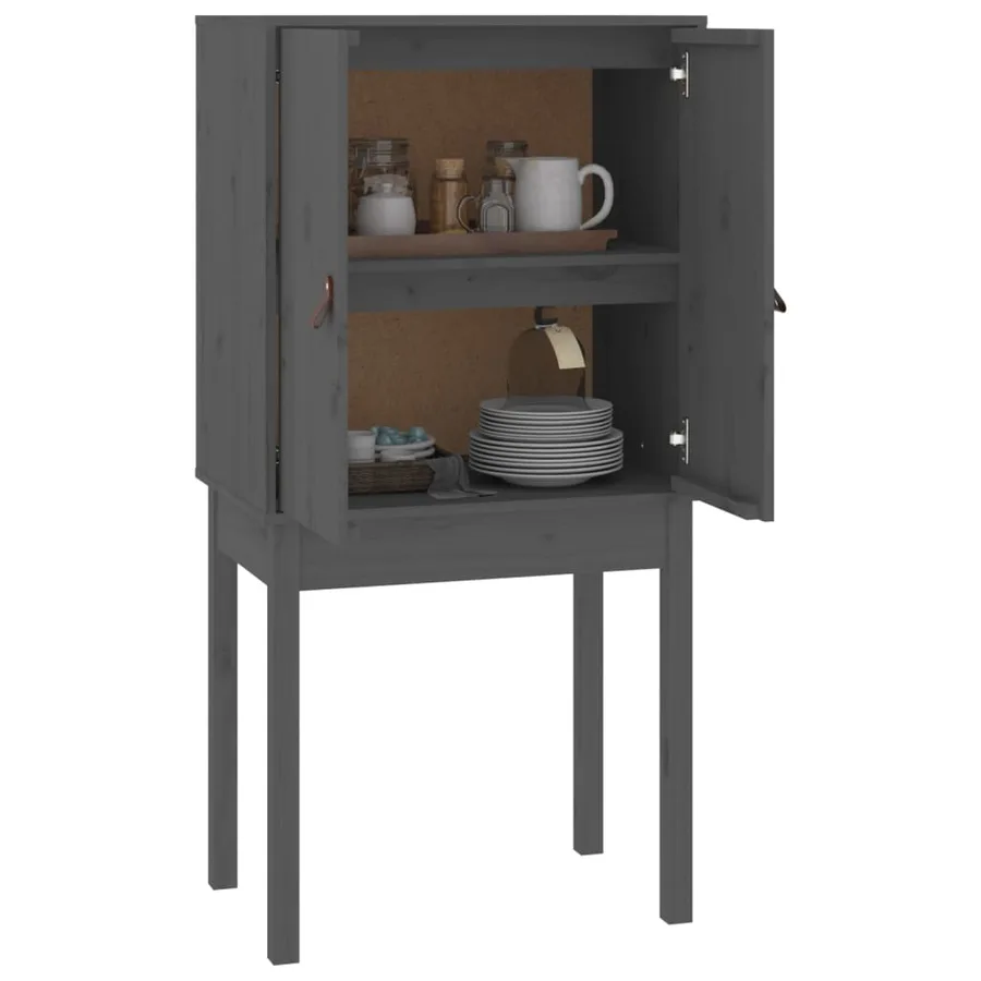 Buffet haut Gris 60x40x120 cm Bois massif de pin - 4
