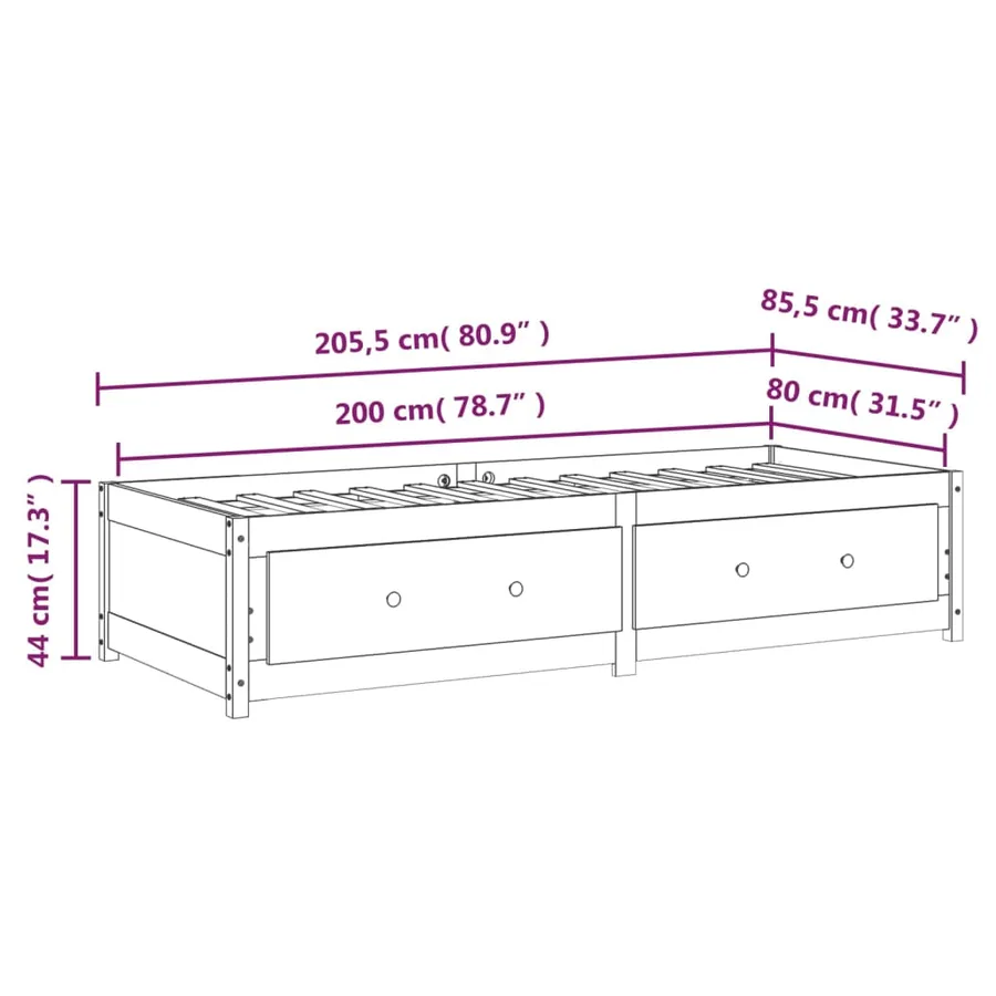 Lit de jour sans matelas blanc 80x200 cm bois de pin massif - 12