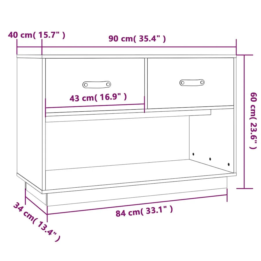 Meuble TV Noir 90x40x60 cm Bois de pin massif - 10