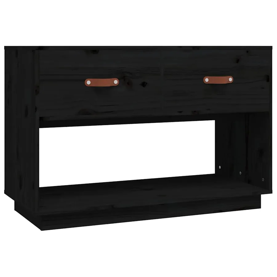Meuble TV Noir 90x40x60 cm Bois de pin massif - 2