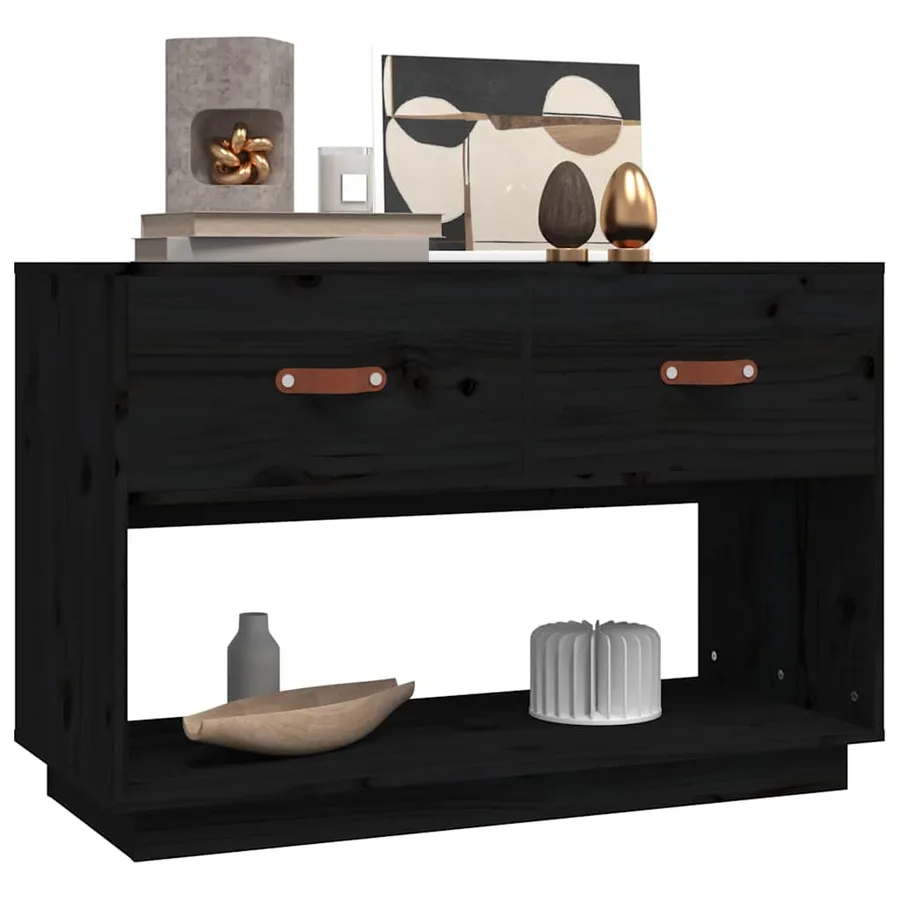 Meuble TV Noir 90x40x60 cm Bois de pin massif - 4