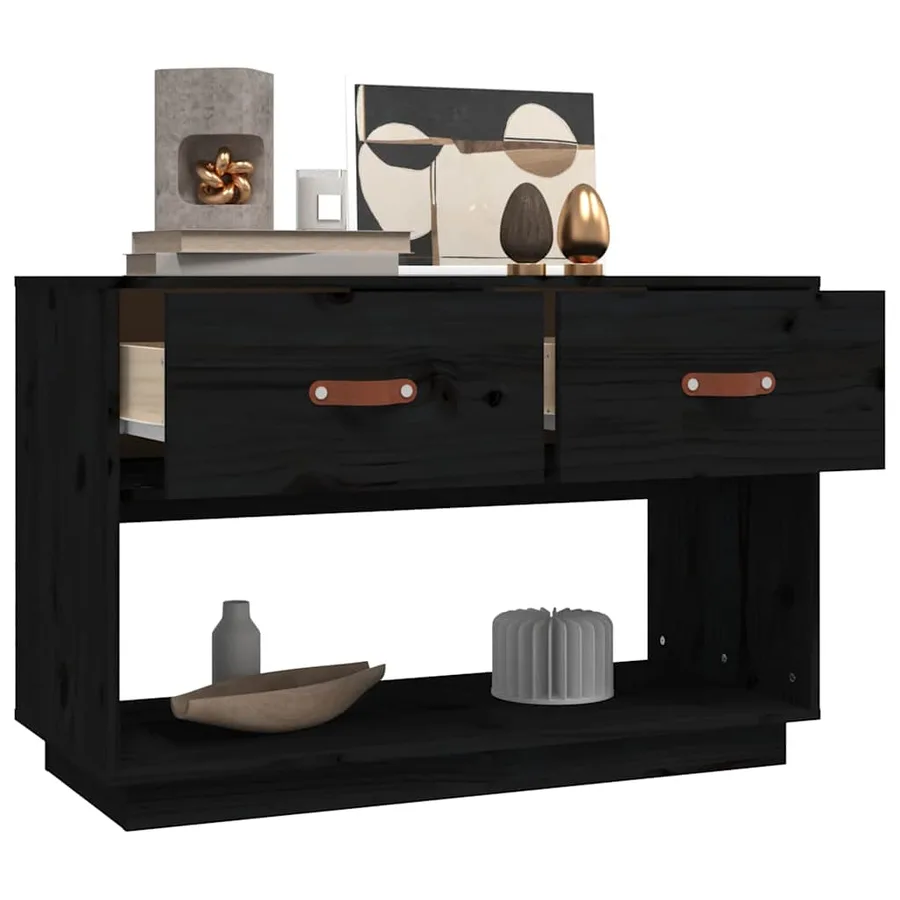 Meuble TV Noir 90x40x60 cm Bois de pin massif - 5