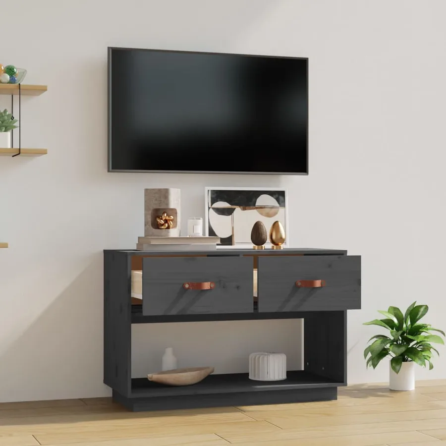 Meuble TV Gris 90x40x60 cm Bois de pin massif - 3