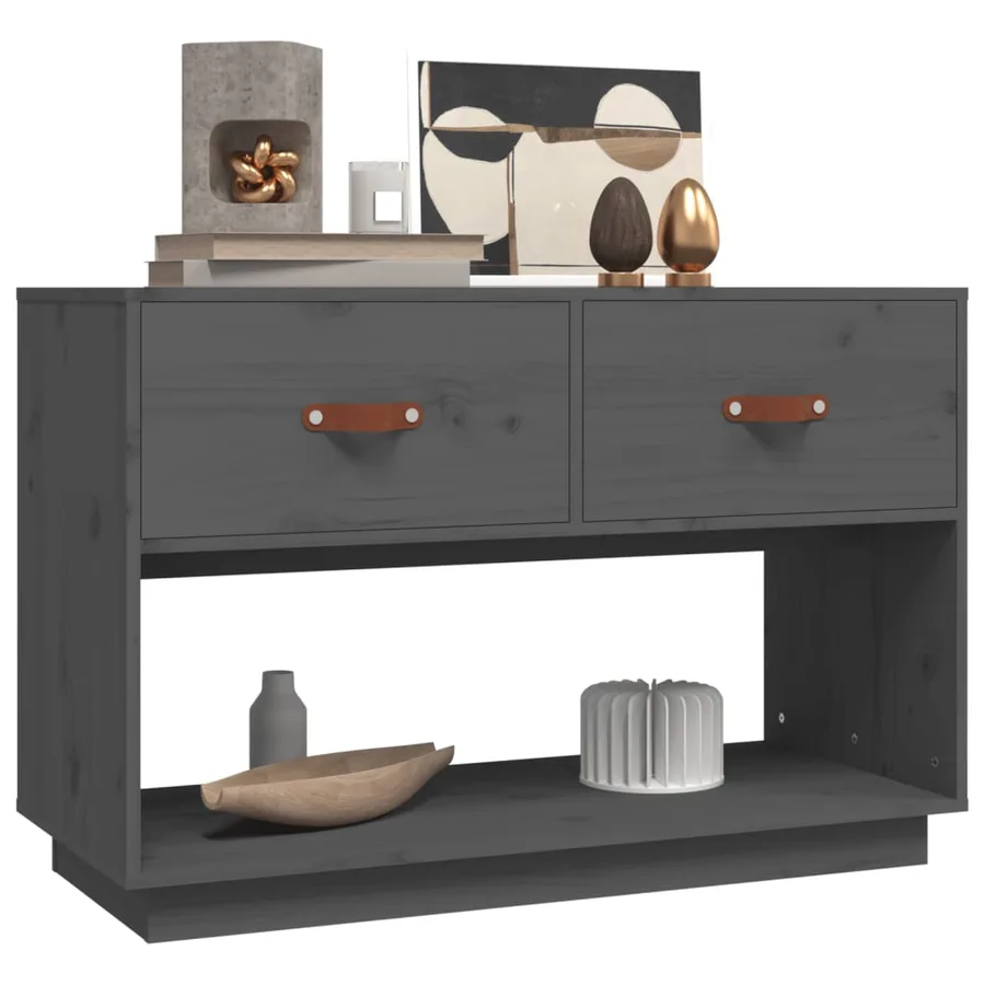 Meuble TV Gris 90x40x60 cm Bois de pin massif - 4