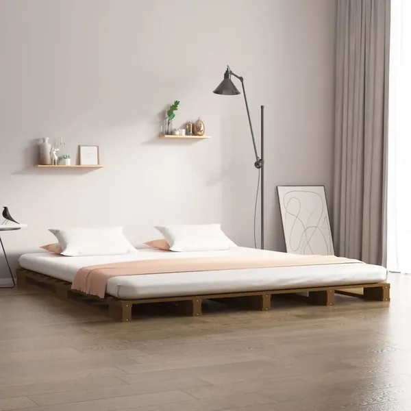 Lit de palette sans matelas marron miel 120x200 cm bois massif
