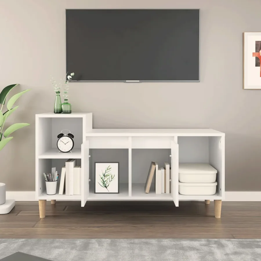 Meuble TV Blanc 100x35x55 cm Bois d'ingénierie - 3