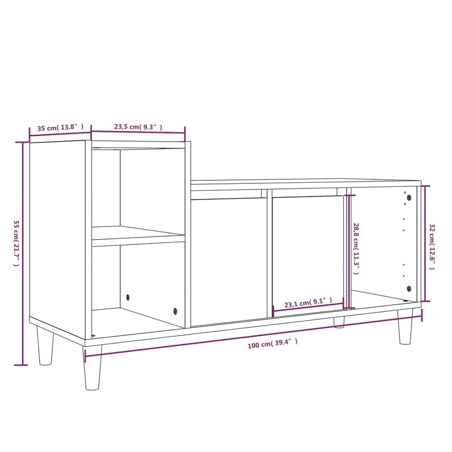 Meuble TV Blanc 100x35x55 cm Bois d'ingénierie - 9