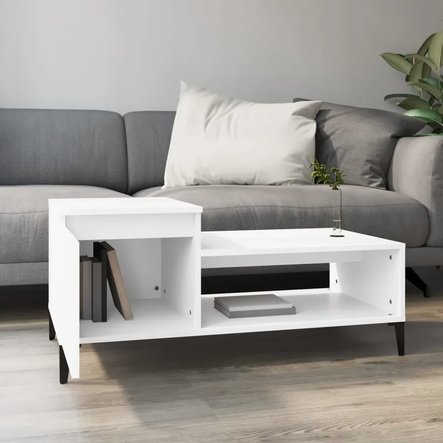 Table basse Blanc 100x50x45 cm Bois d'ingénierie - 3