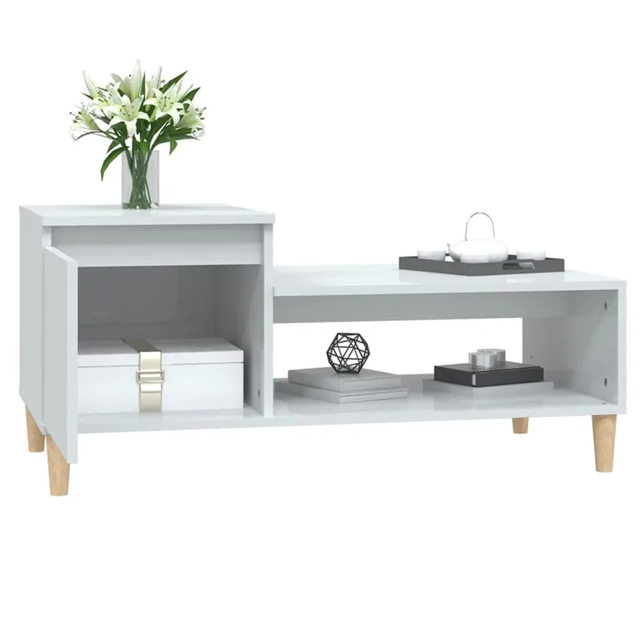 Table basse Blanc brillant 100x50x45 cm Bois d'ingénierie - 4