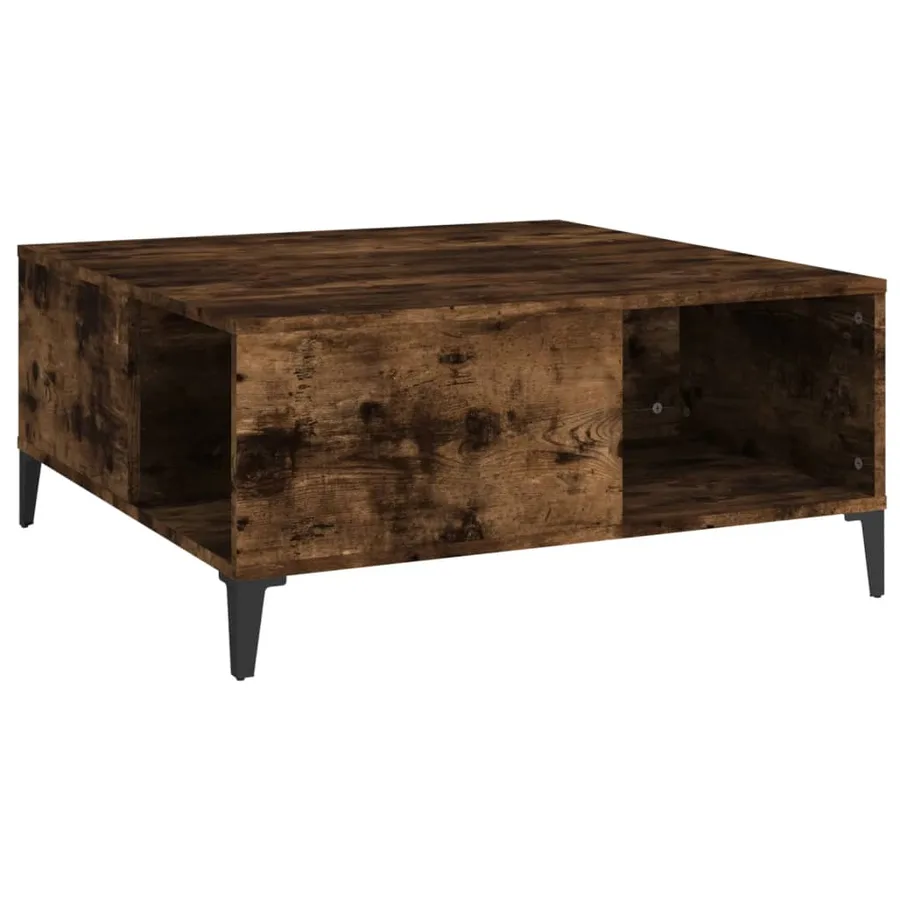 Table basse chêne fumé 80x80x36,5 cm bois d'ingénierie - 2