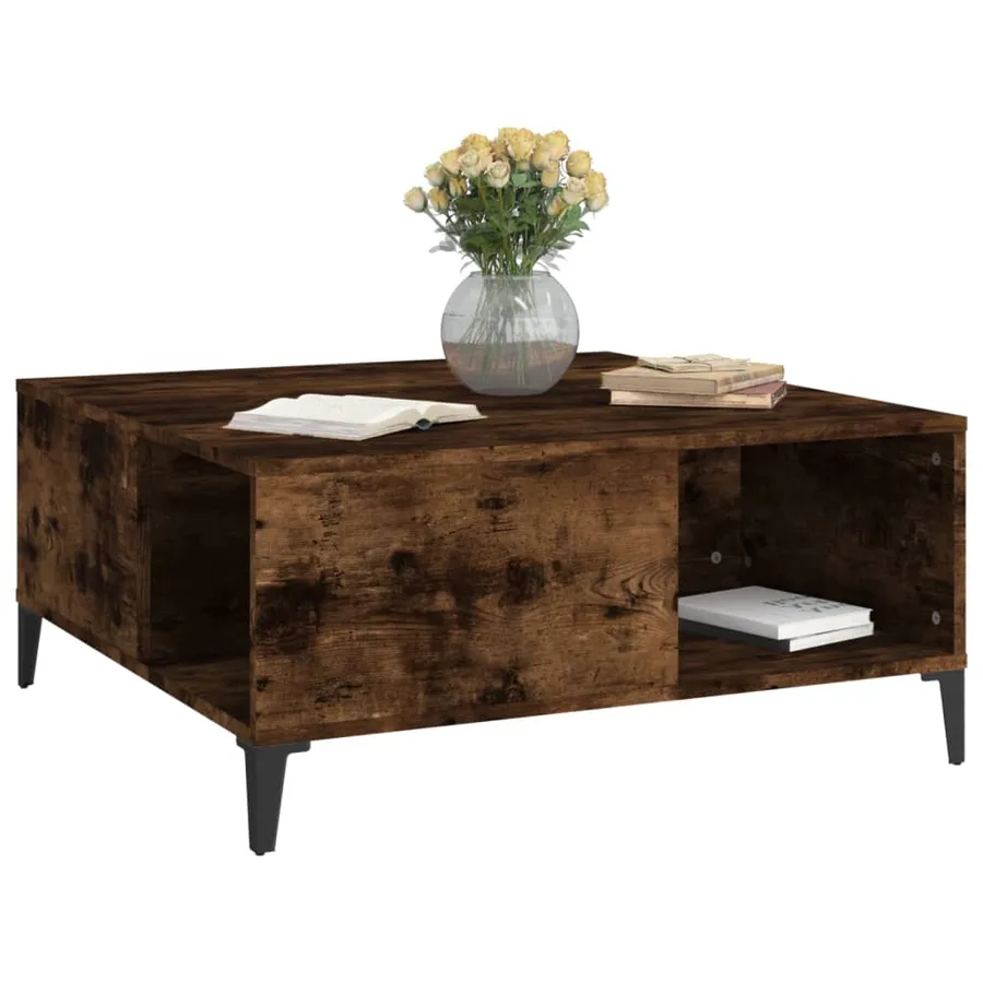 Table basse chêne fumé 80x80x36,5 cm bois d'ingénierie - 4