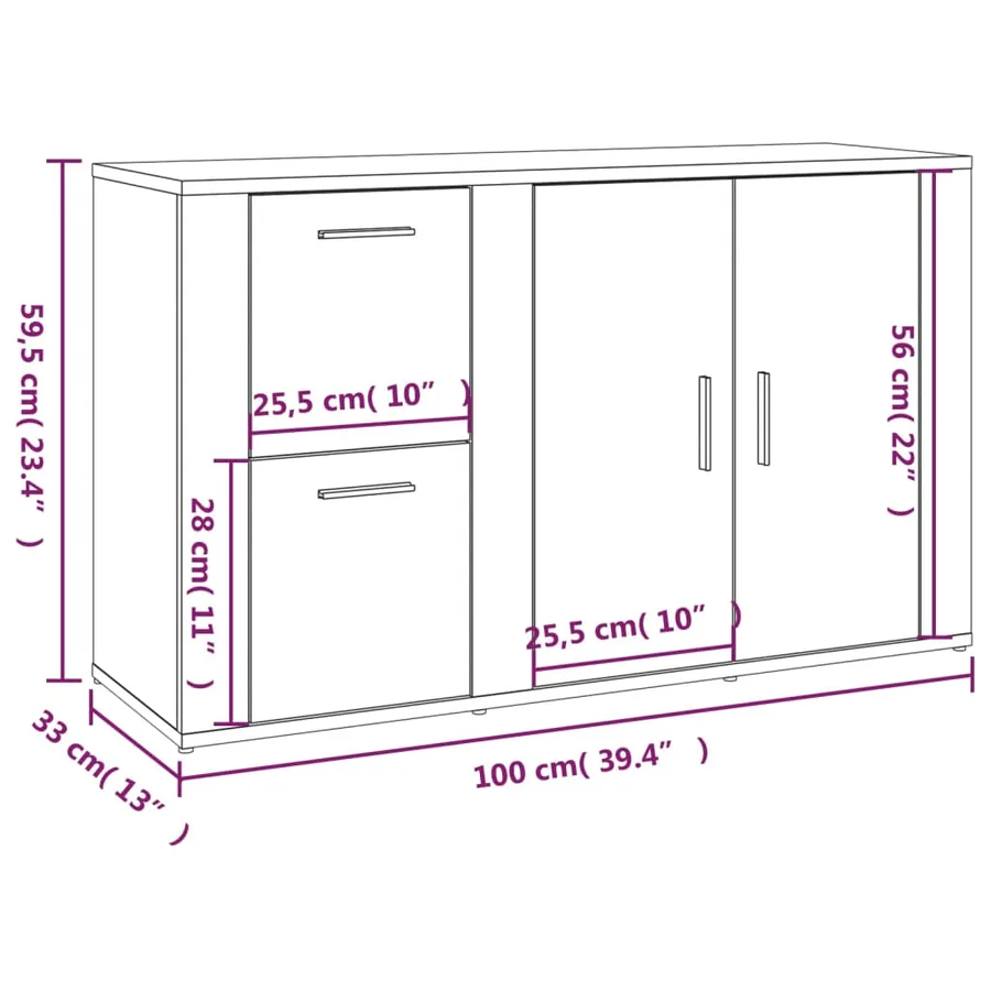 Buffet Gris béton 100x33x59,5 cm Bois d'ingénierie - 11