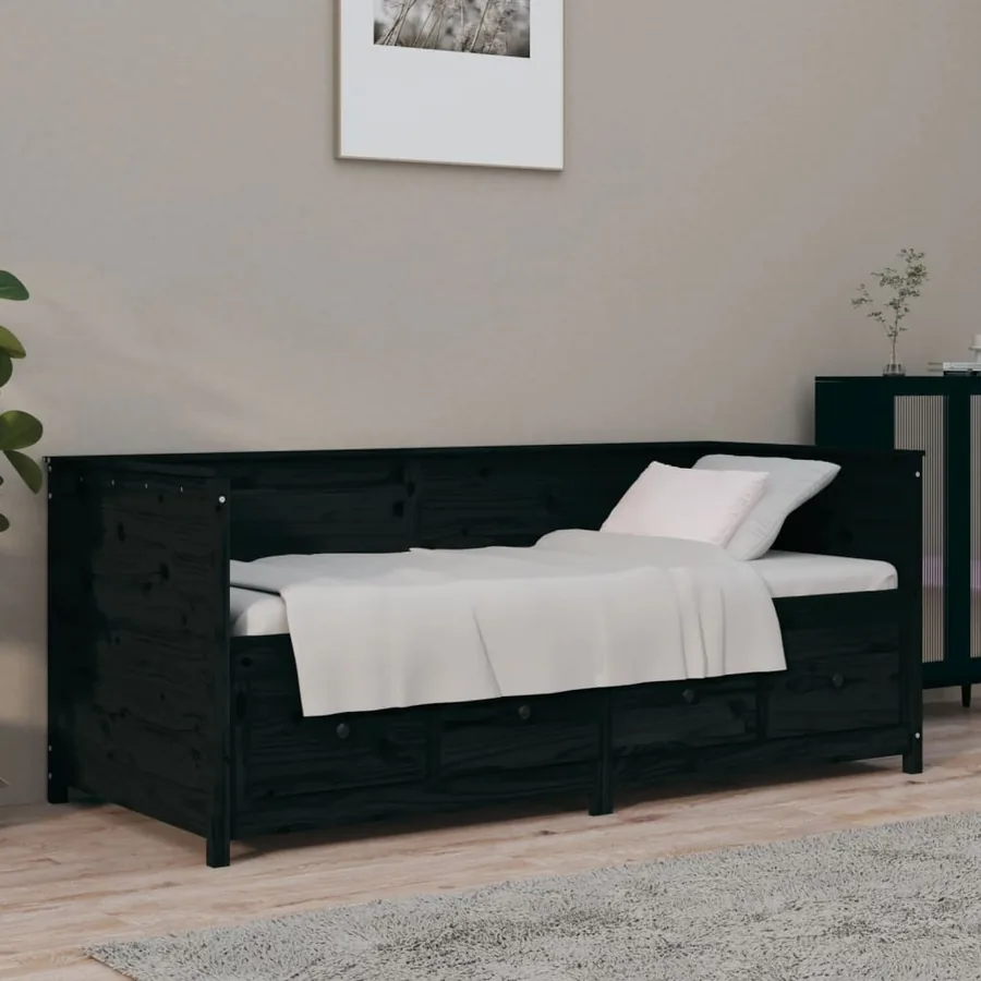 Lit de jour sans matelas noir 90x190 cm bois de pin massif
