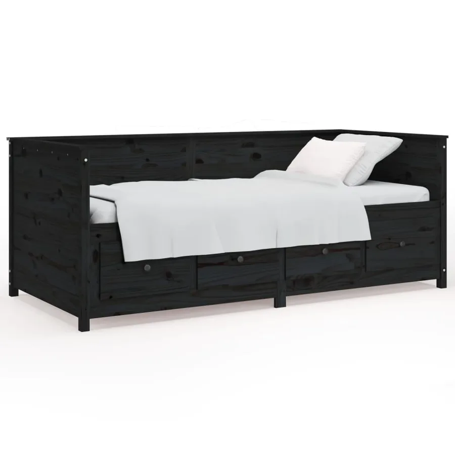 Lit de jour sans matelas noir 90x190 cm bois de pin massif - 2